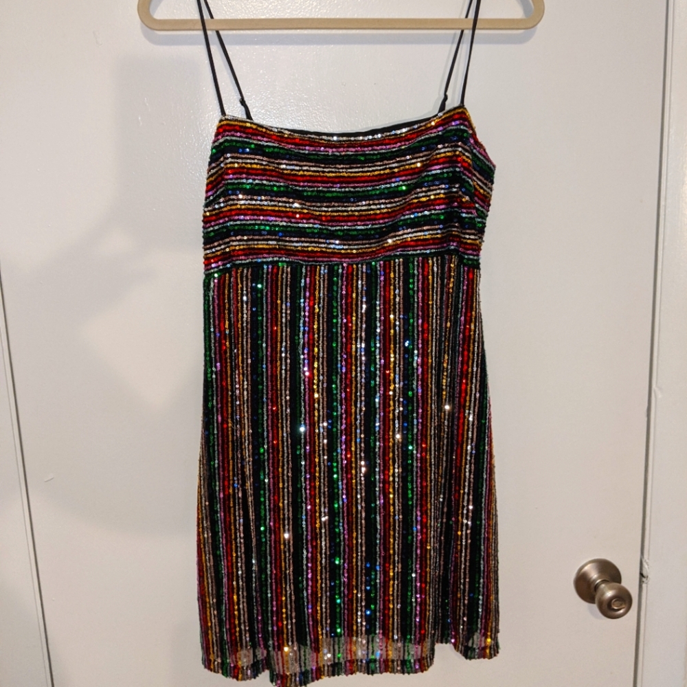 Vertical Striped Rainbow Mini Dress